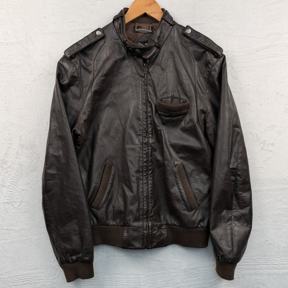 VTG Members Only Jacket Men's 40L Brown Leather Ribbed Cafe Racer Moto Biker 80s